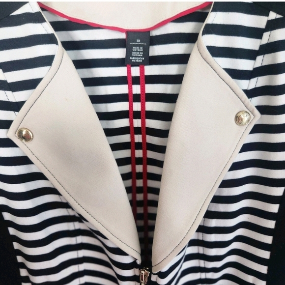 White House Black Market Stripe Black White Women Jacket Size 10 V Neck Full Zip - Picture 2 of 6